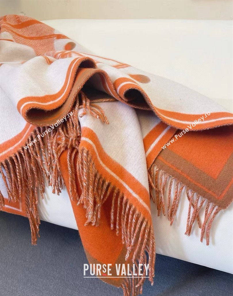 Hermes Cheval Cabriolet Wool Cashmere Blanket 145x195cm Orange 2024 (A-241021011)