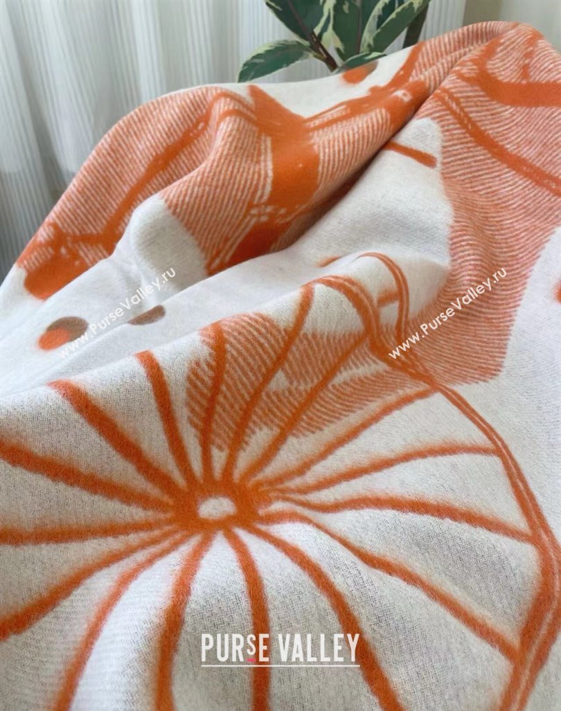 Hermes Cheval Cabriolet Wool Cashmere Blanket 145x195cm Orange 2024 (A-241021011)