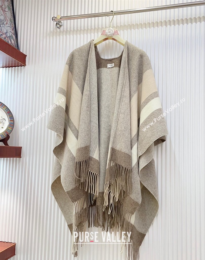 Celine Cashmere Wool Cape 135x165cm Beige/Grey 2024 (A-241021060)