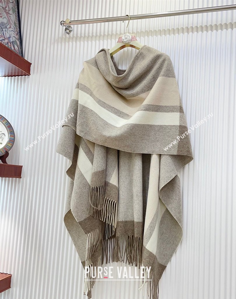 Celine Cashmere Wool Cape 135x165cm Beige/Grey 2024 (A-241021060)