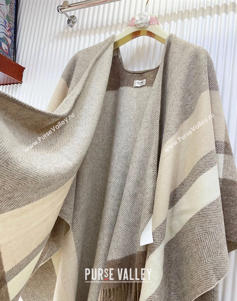 Celine Cashmere Wool Cape 135x165cm Beige/Grey 2024 (A-241021060)