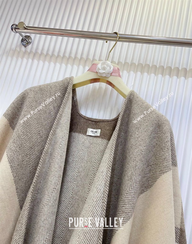 Celine Cashmere Wool Cape 135x165cm Beige/Grey 2024 (A-241021060)