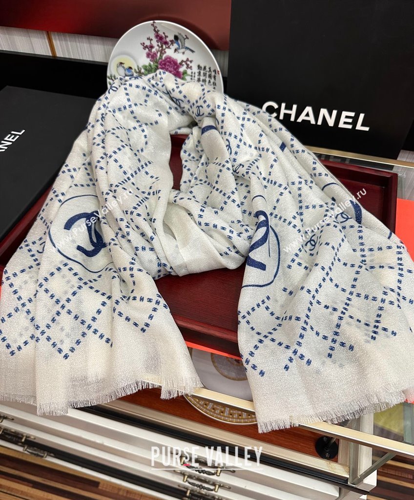 Chanel Cashmere Long Scarf 100x200 White 2024 CH102114 (A-241021061)