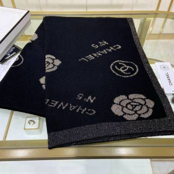 Chanel Camellia Bloom Cashmere Long Scarf 62x195 Black/Gold 2024 CH102115 (A-241021063)