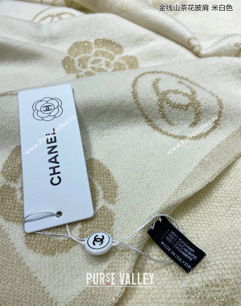 Chanel Camellia Bloom Cashmere Long Scarf 62x195 White 2024 CH102115 (A-241021064)