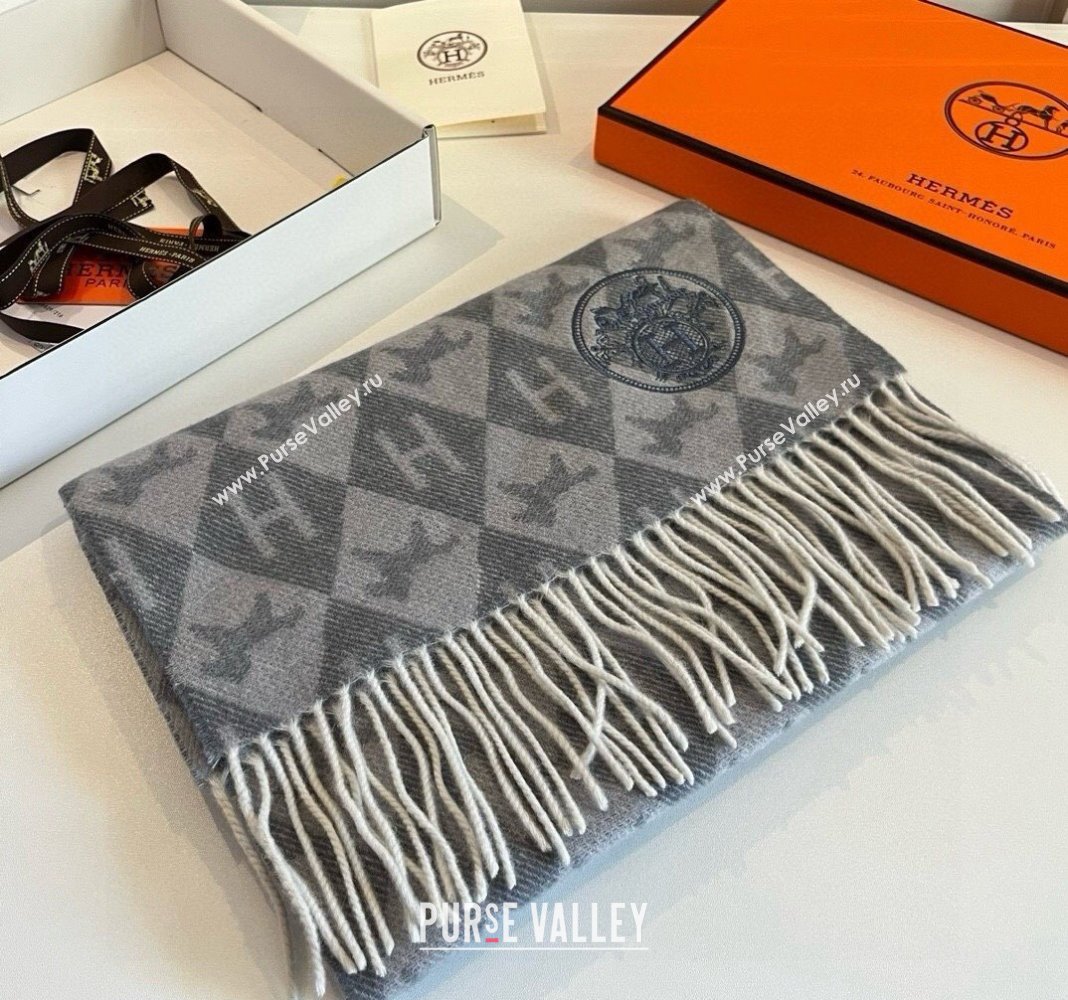 Hermes H Horse Cashmere Long Scarf 32x180cm Grey 2024 1021003 (XMN-241021008)