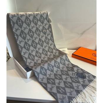 Hermes H Horse Cashmere Long Scarf 32x180cm Grey 2024 1021003 (XMN-241021008)