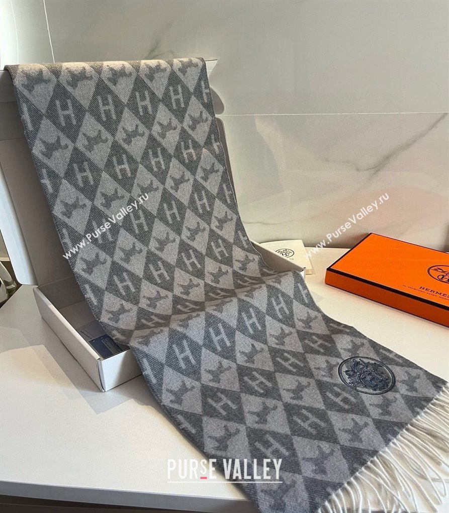 Hermes H Horse Cashmere Long Scarf 32x180cm Grey 2024 1021003 (XMN-241021008)