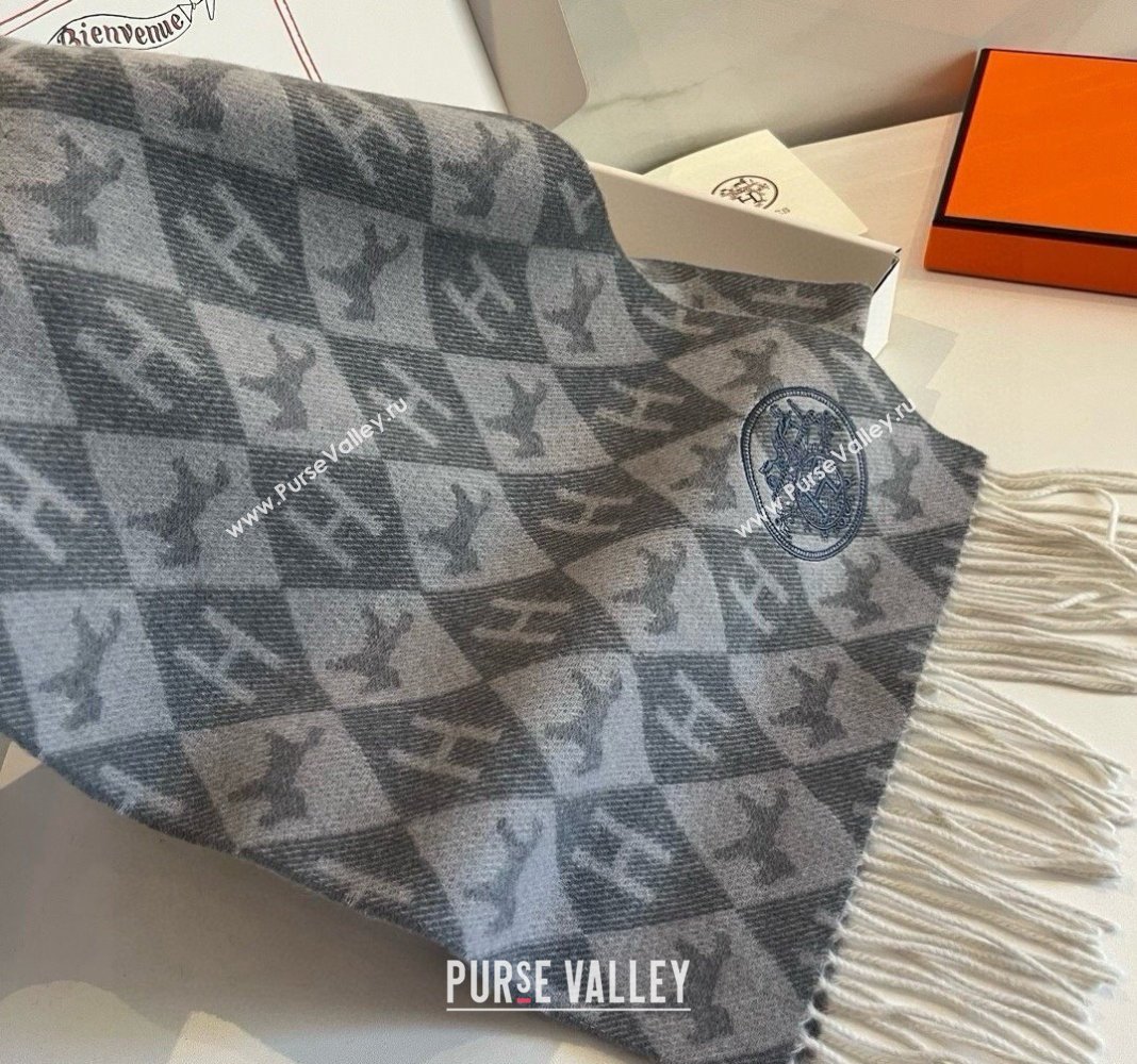 Hermes H Horse Cashmere Long Scarf 32x180cm Grey 2024 1021003 (XMN-241021008)