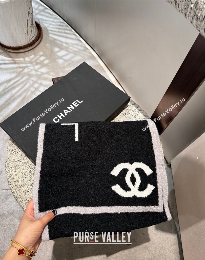 Chanel Coco Knit Cashmere Long Scarf 35x180cm Black 2024 CH102116 (A-241021068)