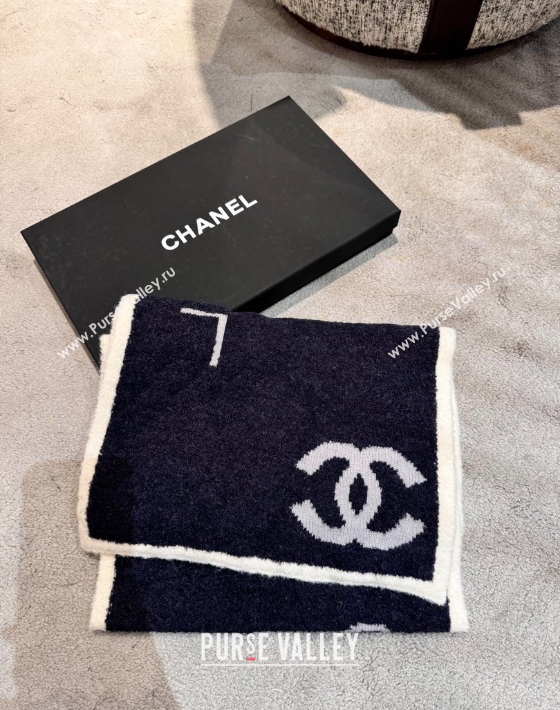 Chanel Coco Knit Cashmere Long Scarf 35x180cm Navy Blue 2024 CH102116 (A-241021069)