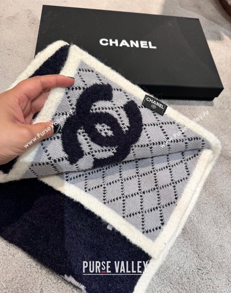 Chanel Coco Knit Cashmere Long Scarf 35x180cm Navy Blue 2024 CH102116 (A-241021069)