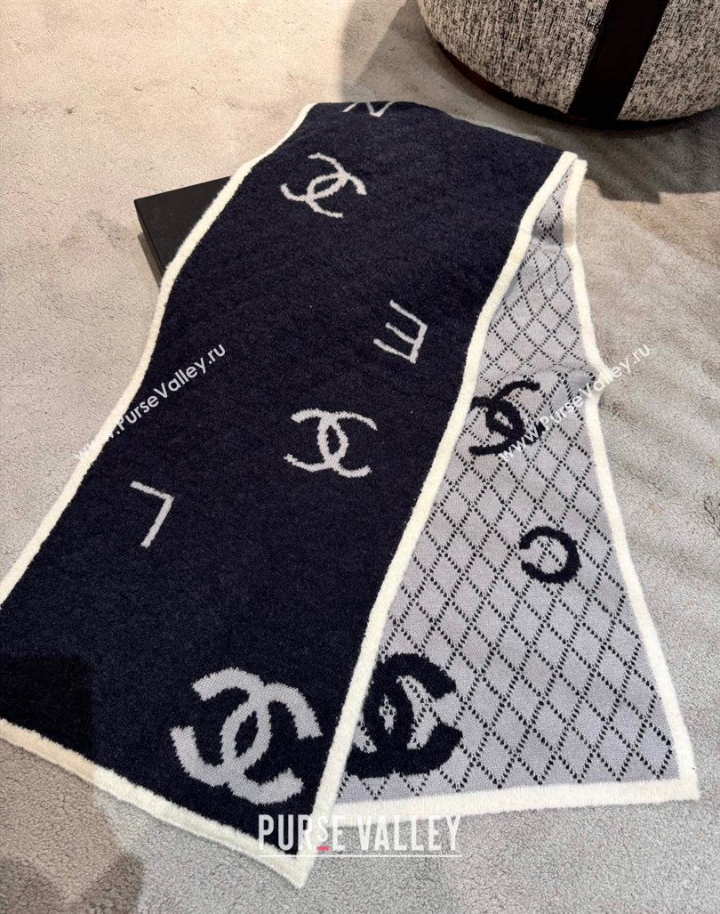 Chanel Coco Knit Cashmere Long Scarf 35x180cm Navy Blue 2024 CH102116 (A-241021069)