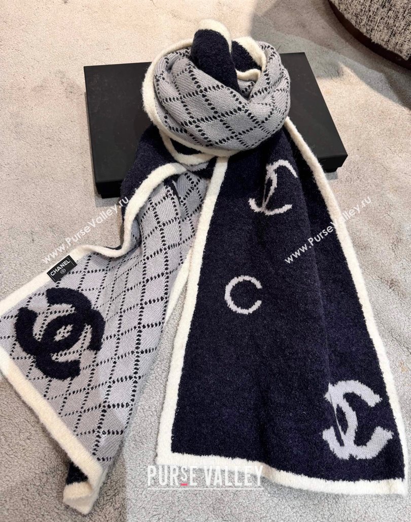 Chanel Coco Knit Cashmere Long Scarf 35x180cm Navy Blue 2024 CH102116 (A-241021069)