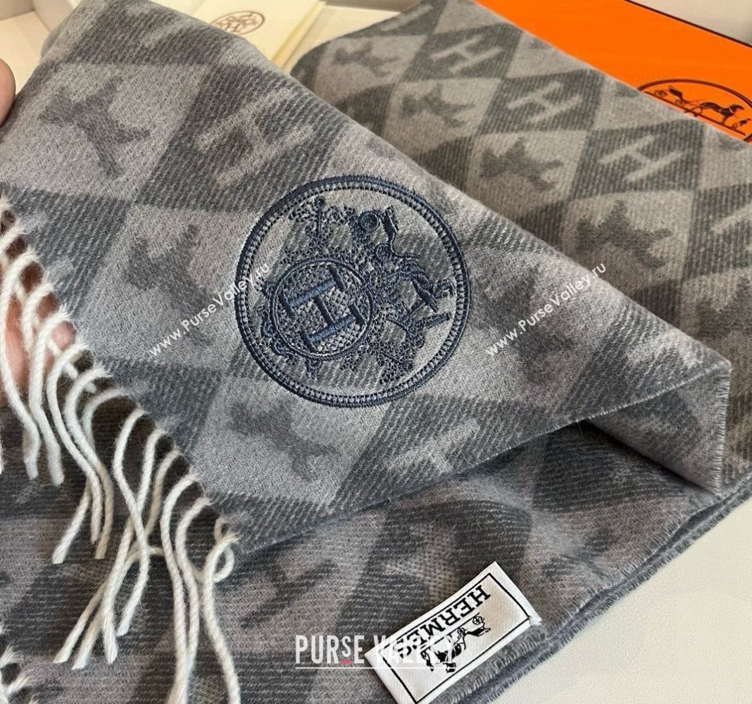 Hermes H Horse Cashmere Long Scarf 32x180cm Grey 2024 1021003 (XMN-241021008)