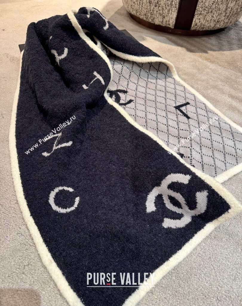 Chanel Coco Knit Cashmere Long Scarf 35x180cm Navy Blue 2024 CH102116 (A-241021069)