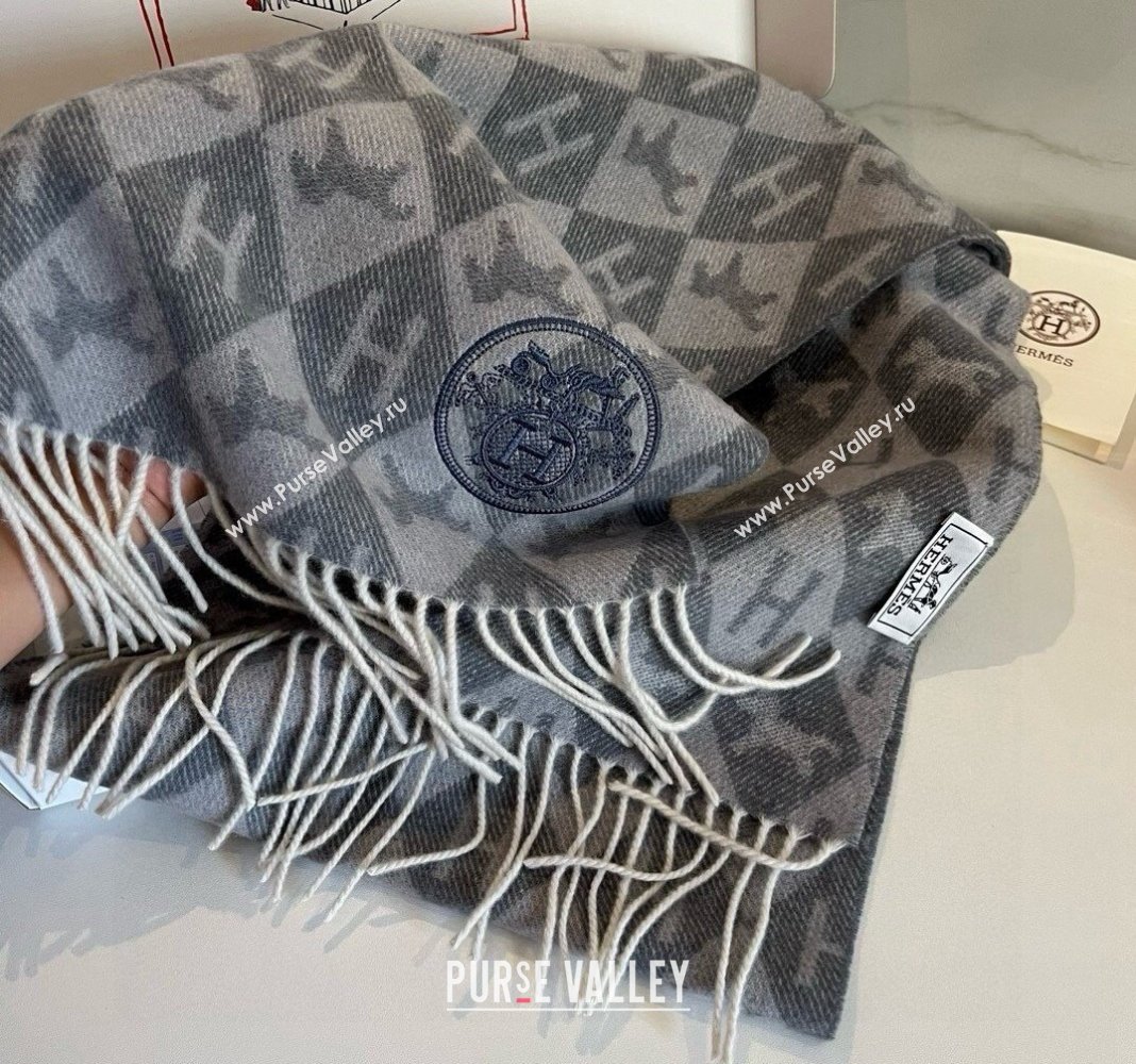 Hermes H Horse Cashmere Long Scarf 32x180cm Grey 2024 1021003 (XMN-241021008)