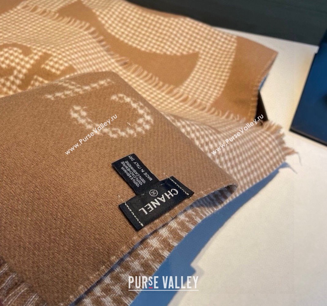 Chanel Houndtooth Cashmere Long Scarf 45x185cm Brown 2024 CH102117 (A-241021071)