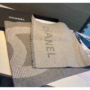 Chanel Houndtooth Cashmere Long Scarf 45x185cm Grey 2024 CH102117 (A-241021072)