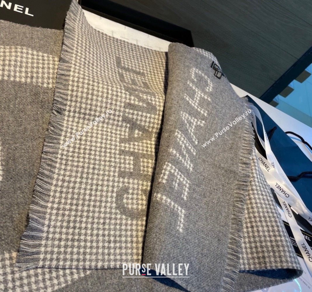 Chanel Houndtooth Cashmere Long Scarf 45x185cm Grey 2024 CH102117 (A-241021072)