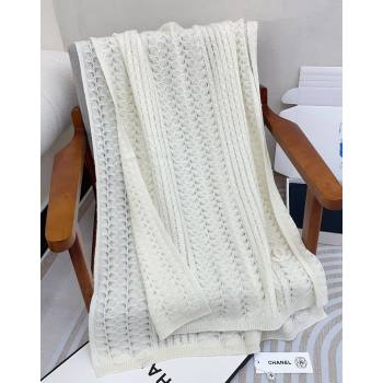 Chanel Wheat Knit Cashmere Long Scarf 70x190cm White 2024 CH102119 (A-241021075)