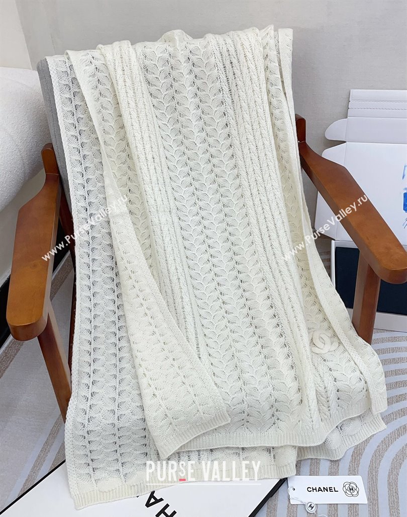 Chanel Wheat Knit Cashmere Long Scarf 70x190cm White 2024 CH102119 (A-241021075)