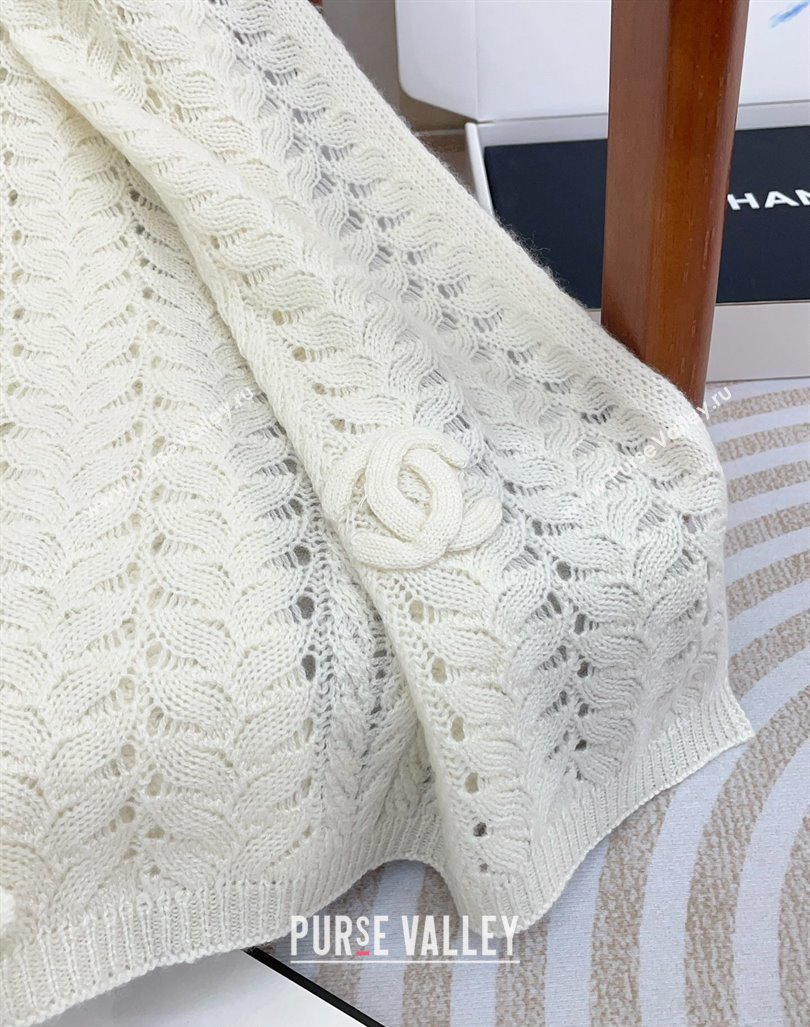 Chanel Wheat Knit Cashmere Long Scarf 70x190cm White 2024 CH102119 (A-241021075)