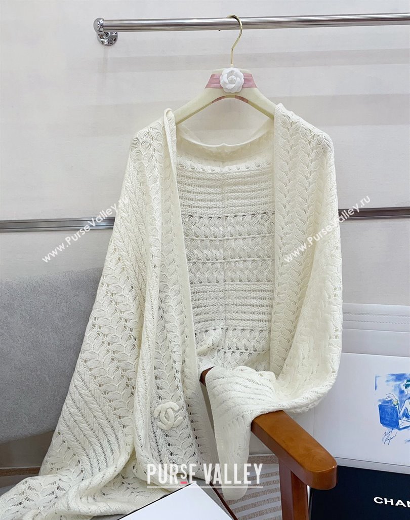 Chanel Wheat Knit Cashmere Long Scarf 70x190cm White 2024 CH102119 (A-241021075)