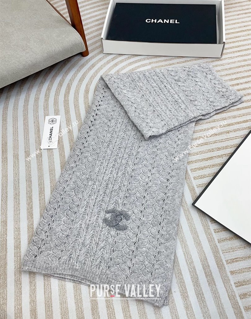 Chanel Wheat Knit Cashmere Long Scarf 70x190cm Grey 2024 CH102119 (A-241021076)