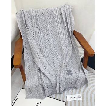 Chanel Wheat Knit Cashmere Long Scarf 70x190cm Grey 2024 CH102119 (A-241021076)