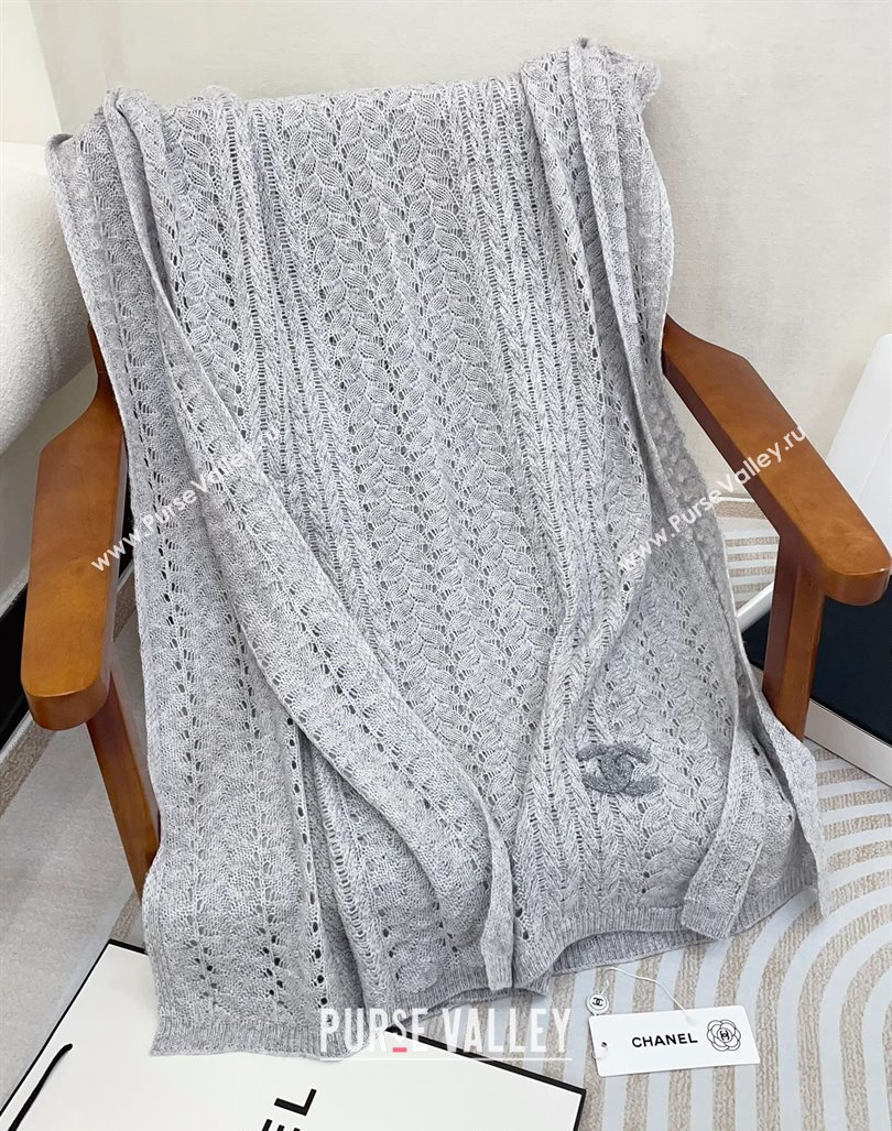 Chanel Wheat Knit Cashmere Long Scarf 70x190cm Grey 2024 CH102119 (A-241021076)