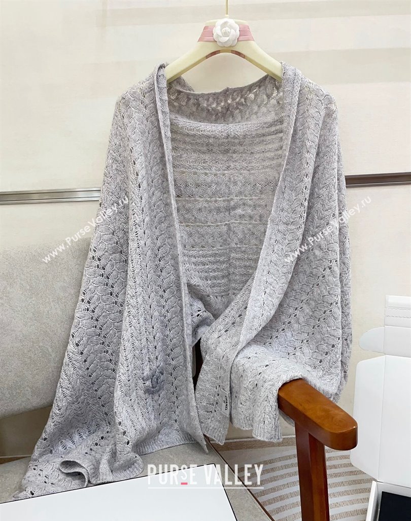 Chanel Wheat Knit Cashmere Long Scarf 70x190cm Grey 2024 CH102119 (A-241021076)