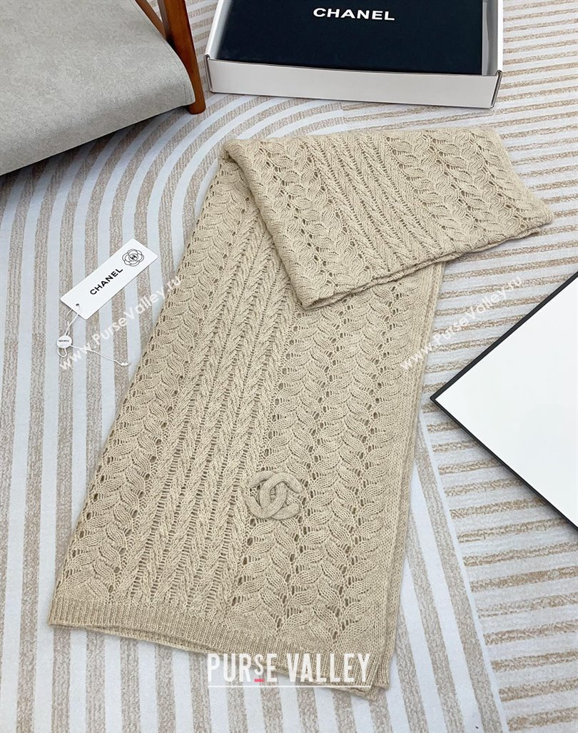 Chanel Wheat Knit Cashmere Long Scarf 70x190cm Beige 2024 CH102119 (A-241021077)