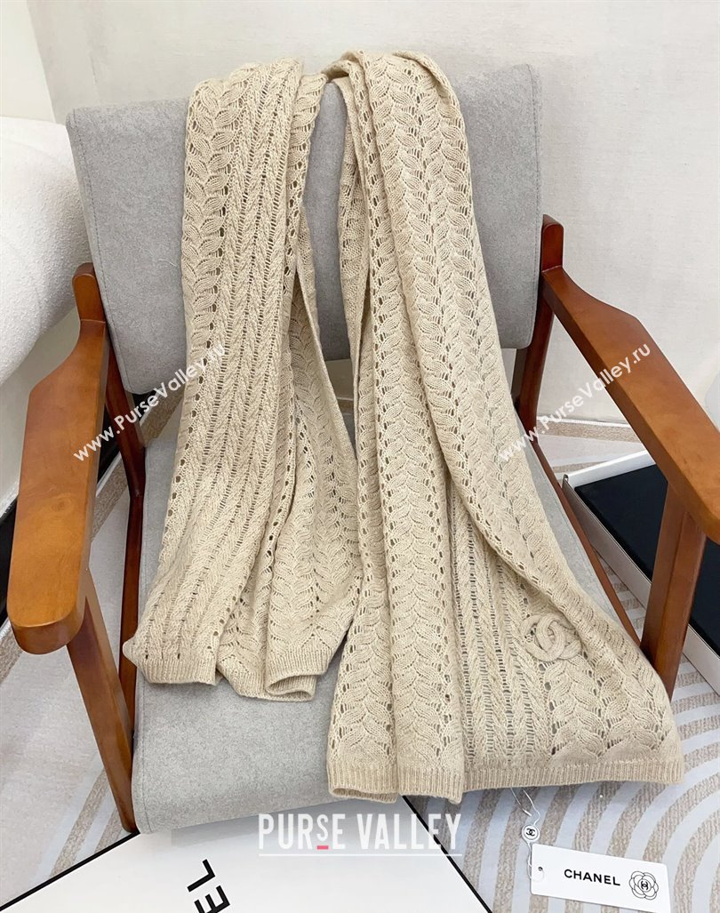 Chanel Wheat Knit Cashmere Long Scarf 70x190cm Beige 2024 CH102119 (A-241021077)