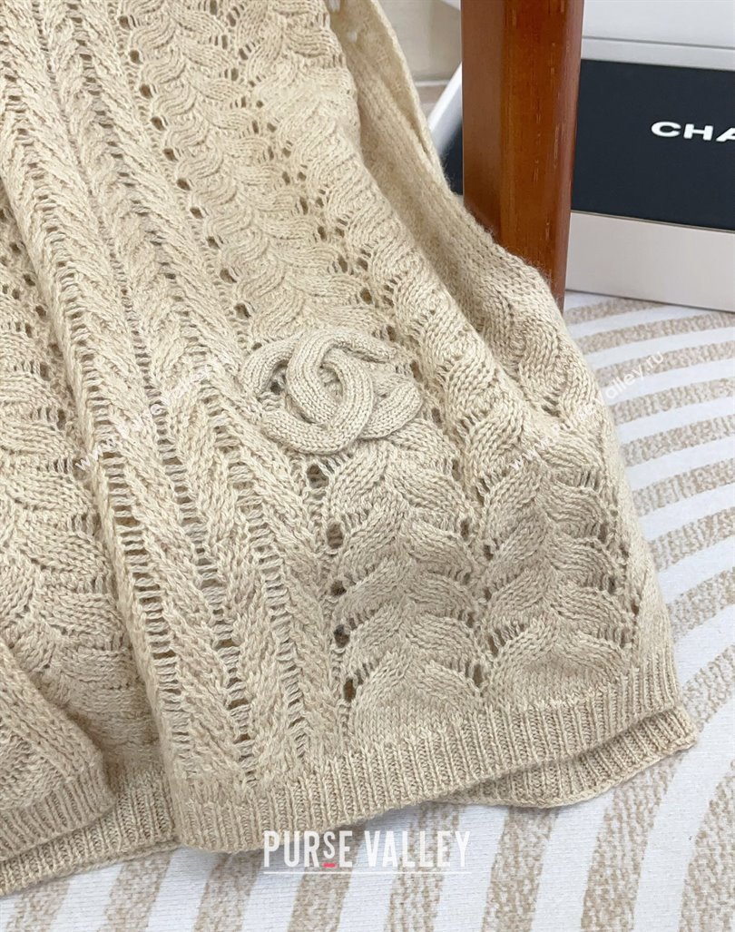 Chanel Wheat Knit Cashmere Long Scarf 70x190cm Beige 2024 CH102119 (A-241021077)