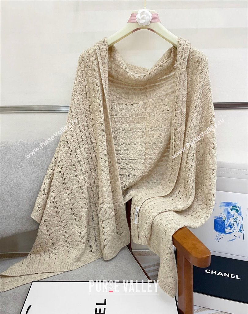 Chanel Wheat Knit Cashmere Long Scarf 70x190cm Beige 2024 CH102119 (A-241021077)