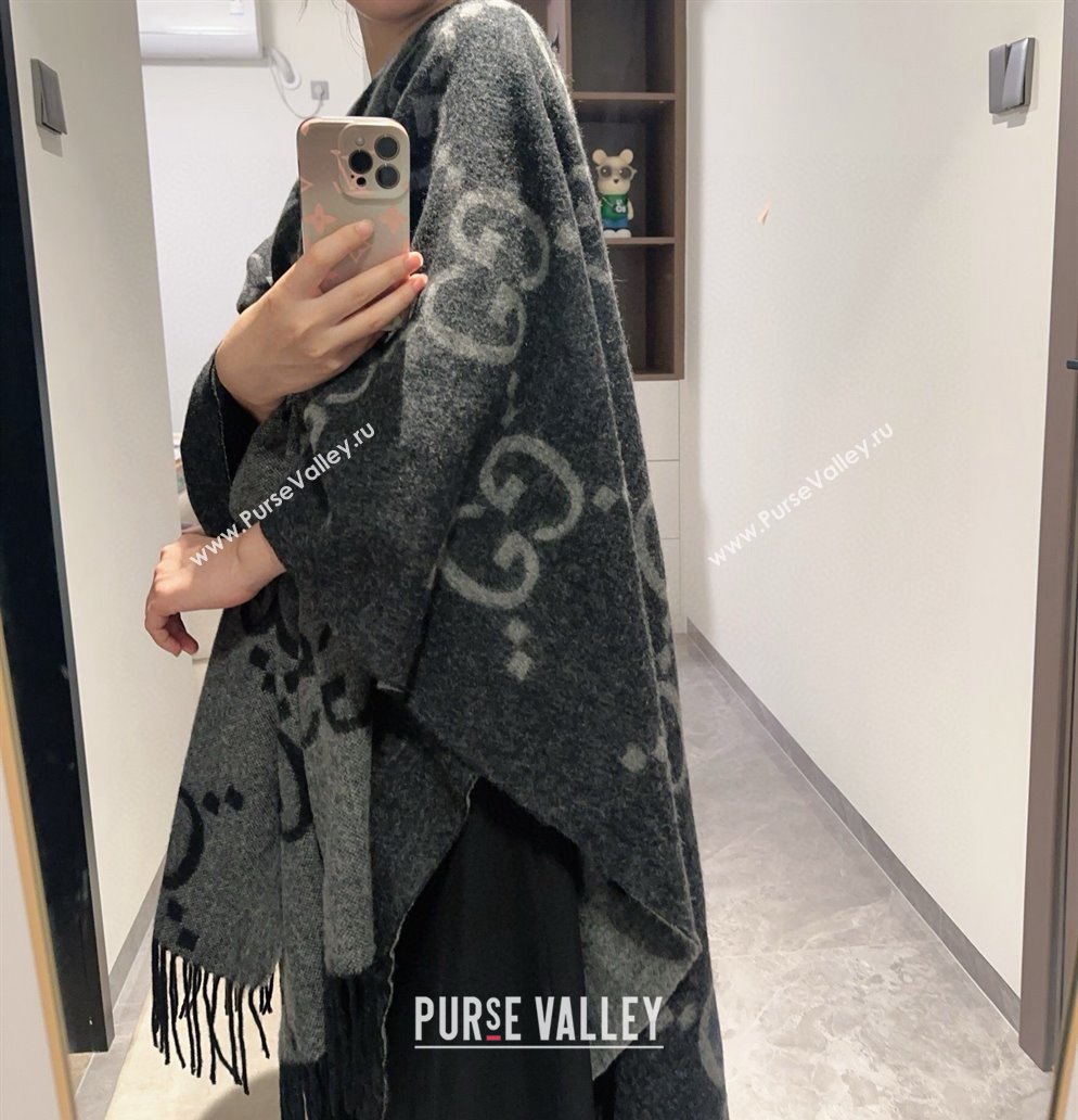 Gucci Maxi GG Cashmere Cape 145x185cm Grey/Black 2024 1128 (XMN-241128001)