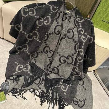 Gucci Maxi GG Cashmere Cape 145x185cm Grey/Black 2024 1128 (XMN-241128001)