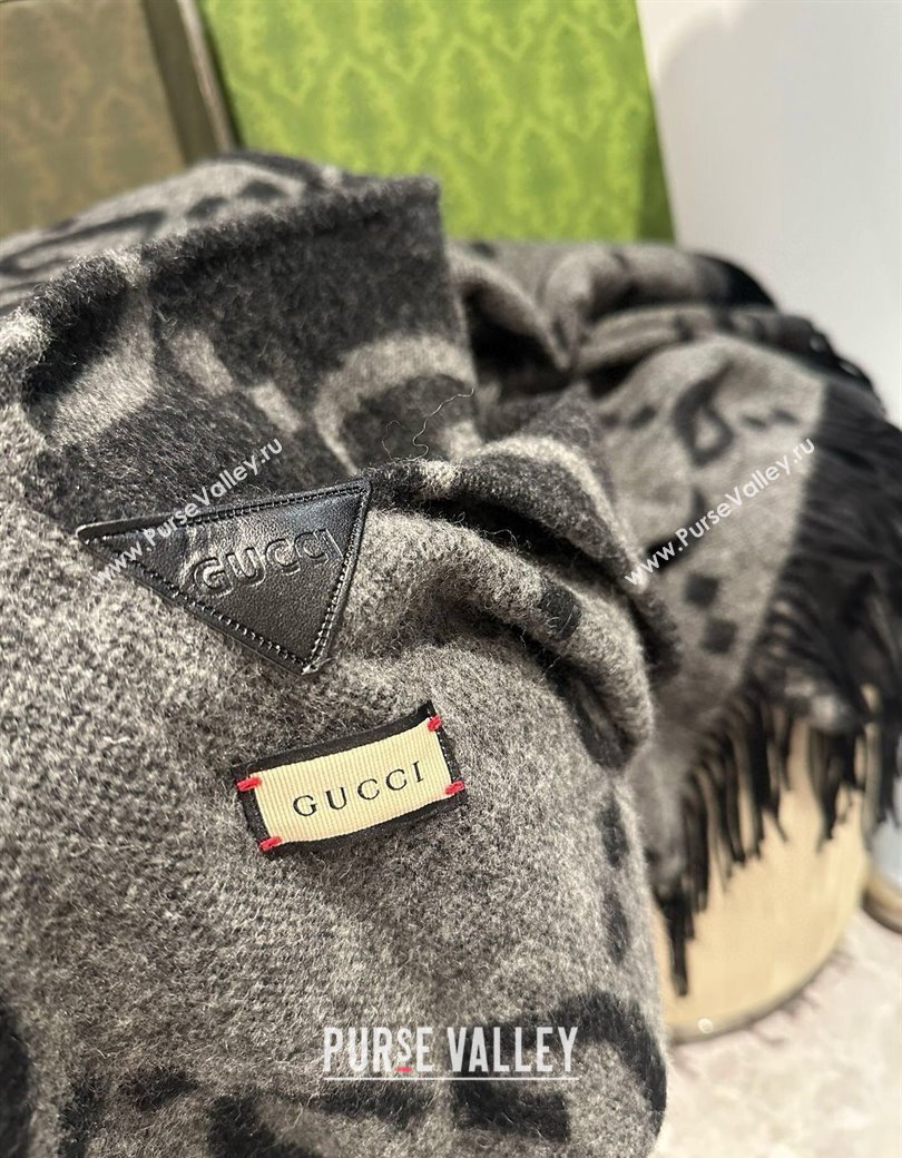 Gucci Maxi GG Cashmere Cape 145x185cm Grey/Black 2024 1128 (XMN-241128001)