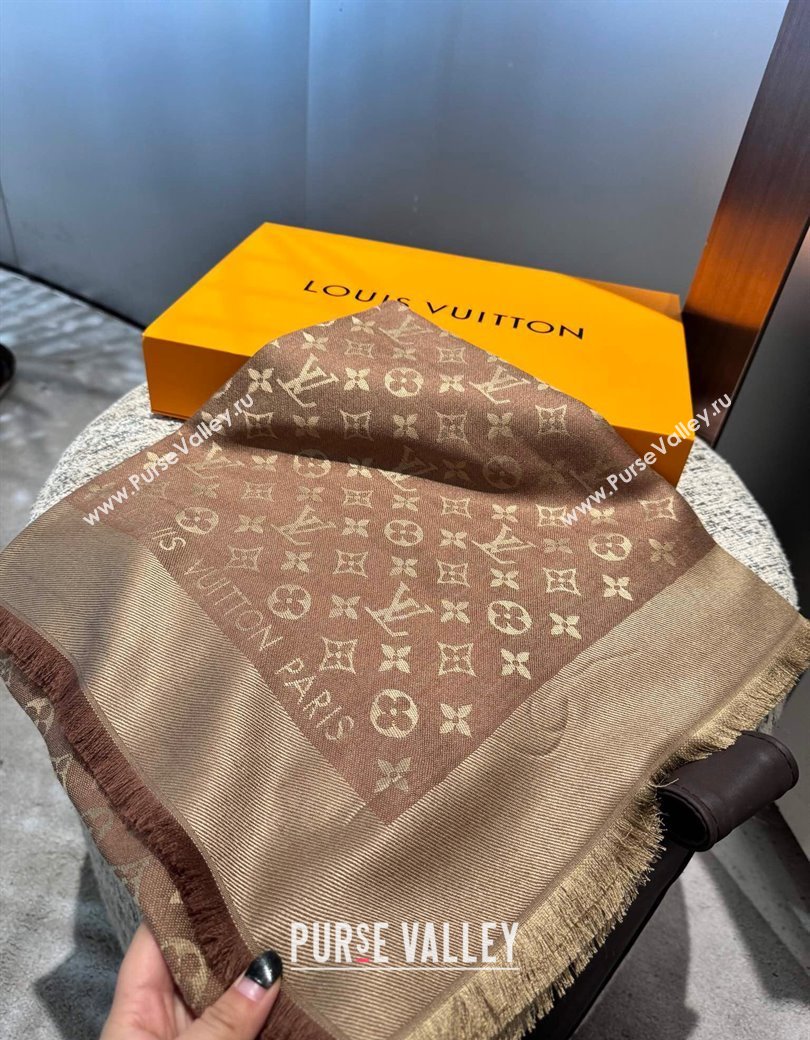 Louis Vuitton Classic Monogram Shawl Scarf 140cm Coffee Brown 2024 1128 (A-241128046)