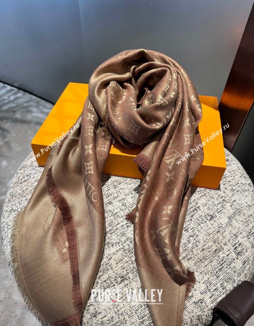 Louis Vuitton Classic Monogram Shawl Scarf 140cm Coffee Brown 2024 1128 (A-241128046)