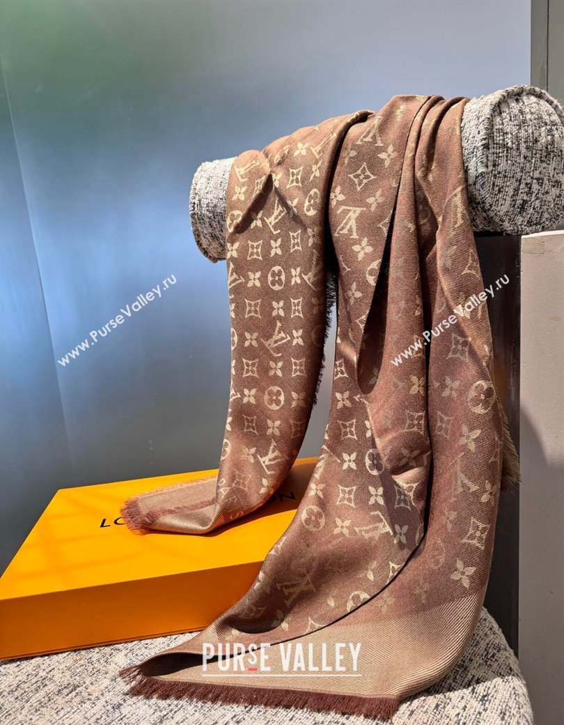 Louis Vuitton Classic Monogram Shawl Scarf 140cm Coffee Brown 2024 1128 (A-241128046)