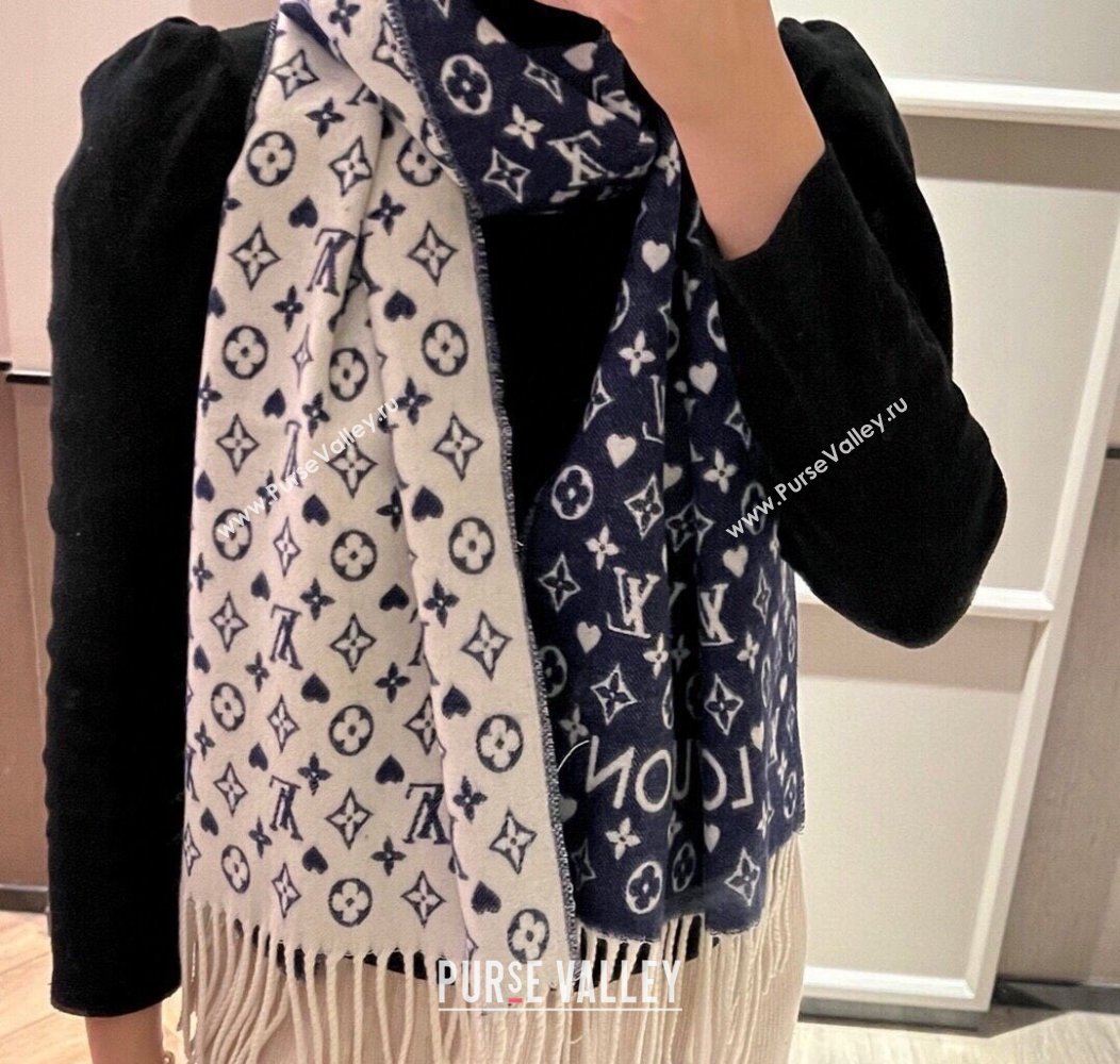 Louis Vuitton Heart Cashmere Long Scarf 45x190cm Blue 2024 1128 (A-241128052)