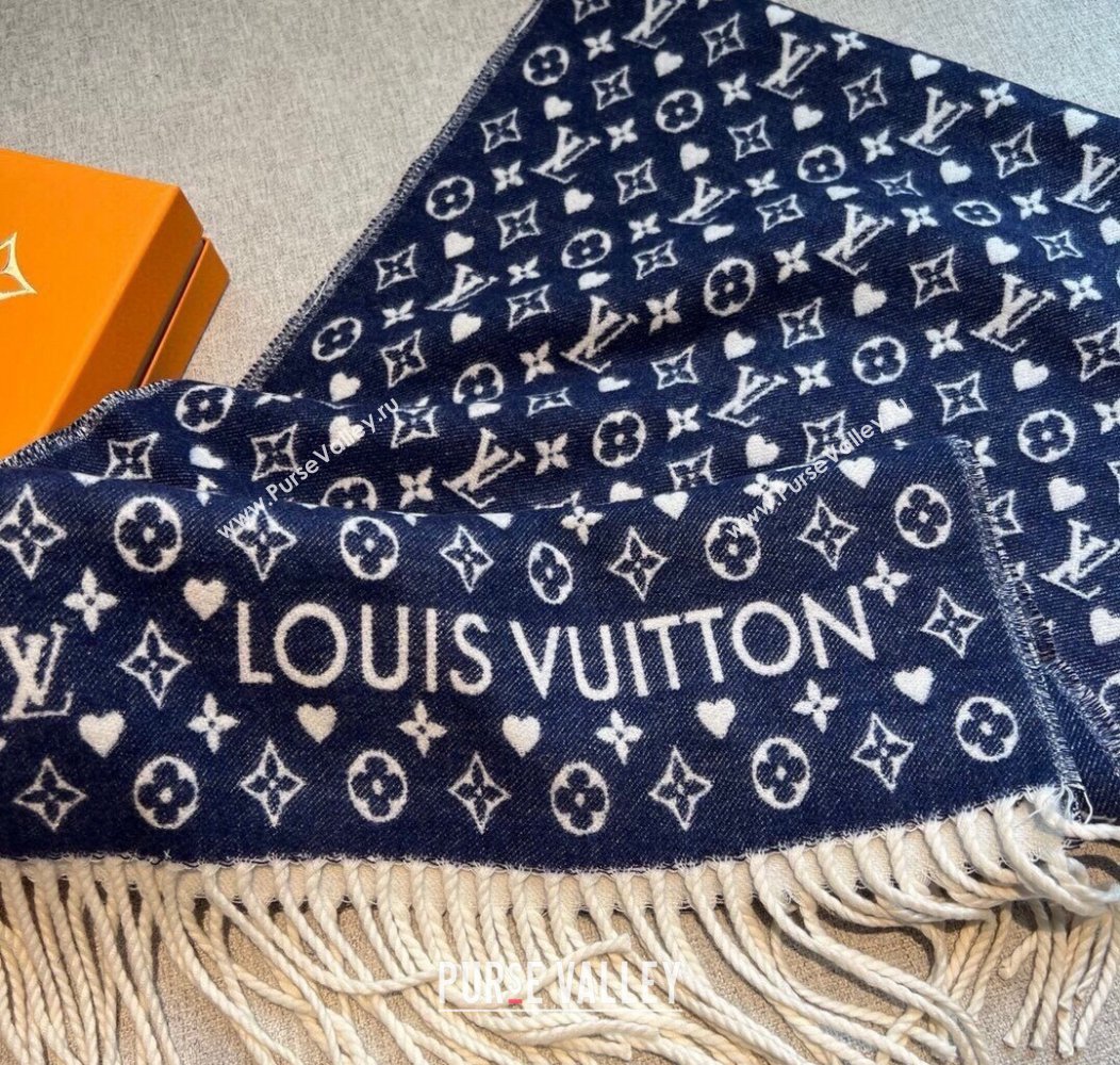 Louis Vuitton Heart Cashmere Long Scarf 45x190cm Blue 2024 1128 (A-241128052)