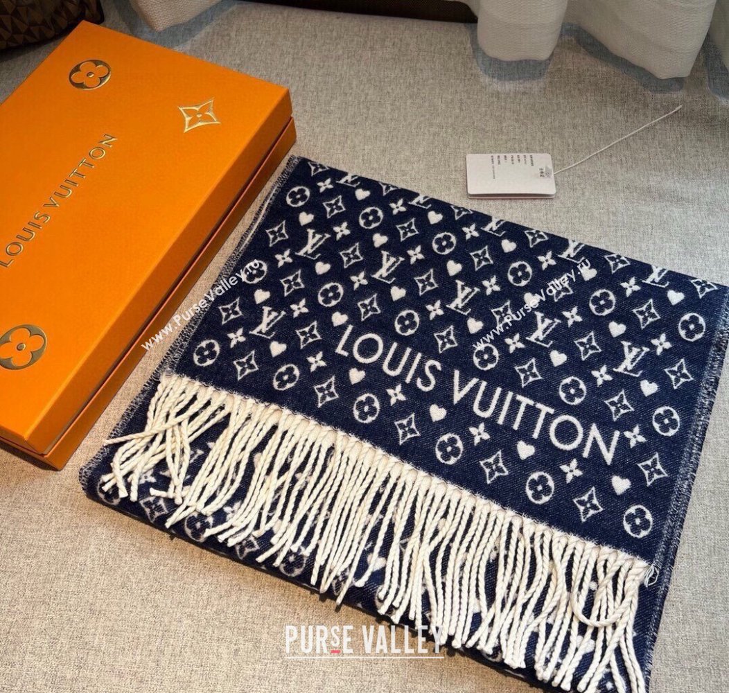 Louis Vuitton Heart Cashmere Long Scarf 45x190cm Blue 2024 1128 (A-241128052)