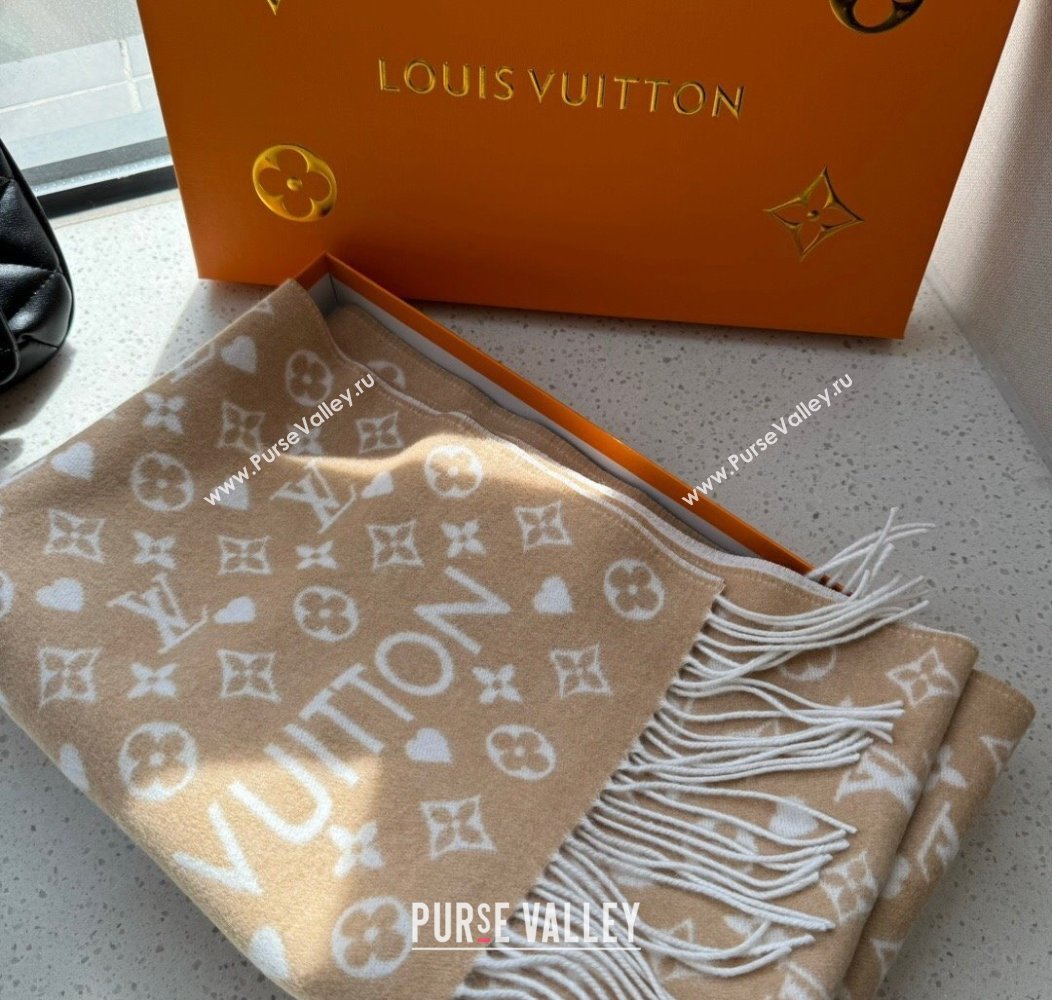 Louis Vuitton Heart Cashmere Long Scarf 45x190cm Beige 2024 1128 (A-241128053)