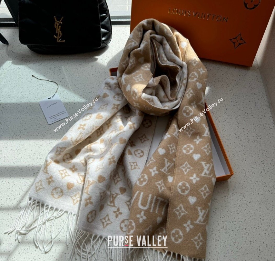 Louis Vuitton Heart Cashmere Long Scarf 45x190cm Beige 2024 1128 (A-241128053)