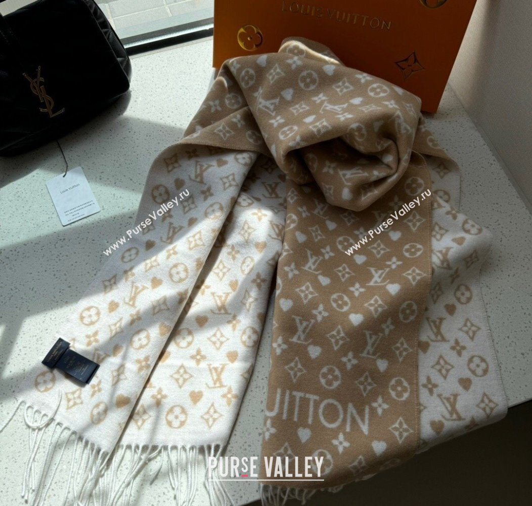 Louis Vuitton Heart Cashmere Long Scarf 45x190cm Beige 2024 1128 (A-241128053)