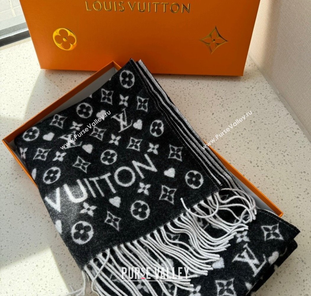 Louis Vuitton Heart Cashmere Long Scarf 45x190cm Black 2024 1128 (A-241128055)