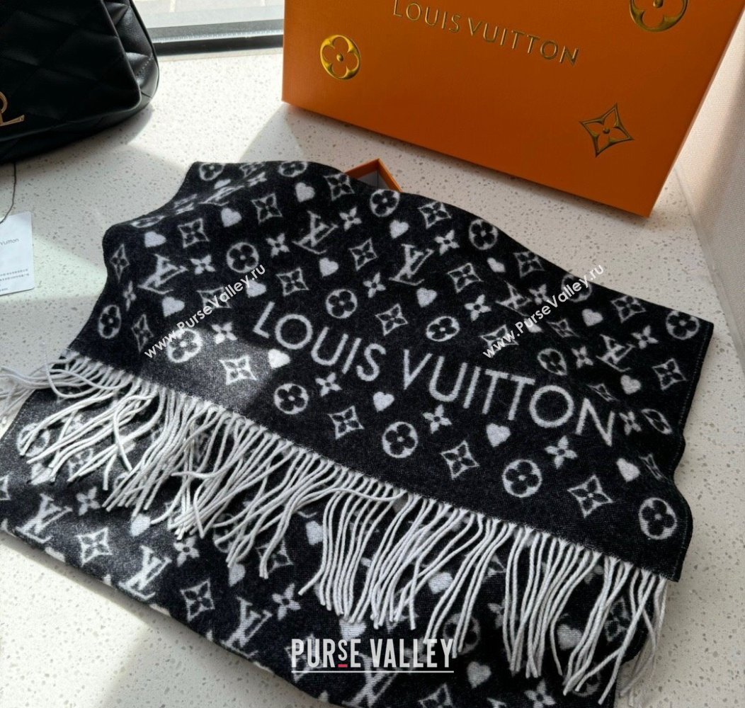 Louis Vuitton Heart Cashmere Long Scarf 45x190cm Black 2024 1128 (A-241128055)